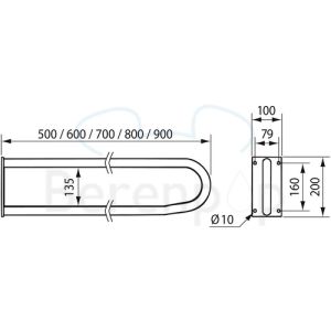 Handicare (Linido) LI2601060102 vaste toiletbeugel 600 mm staal gecoat wit