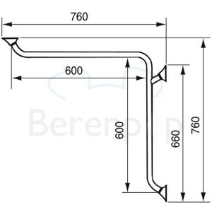 Handicare (Linido) LI2611015111 horizontale hoekwandbeugel Ergogrip 600x600mm staal gecoat antraciet