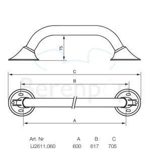 Handicare (Linido) LI2611060102 wandbeugel Ergogrip 600mm staal gecoat wit