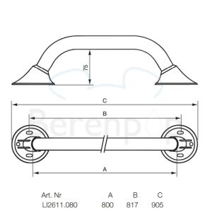 Handicare (Linido) LI2611080211 wandbeugel Ergogrip 800mm RVS gepolijst (antraciete afdekkappen)