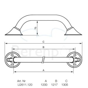 Handicare (Linido) LI2611120211 wandbeugel Ergogrip 1200mm RVS gepolijst (antraciete afdekkappen)