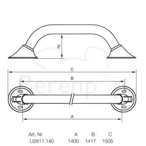 Handicare (Linido) LI2611140402 wandbeugel Ergogrip 1400mm RVS gecoat wit