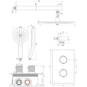 Brauer Carving 5-CE-128 thermostatische inbouw regendouche 3-weg omstelling SET 32 chroom