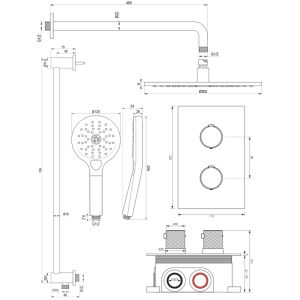 Brauer Carving 5-CE-142 thermostatische inbouw regendouche 3-weg omstelling SET 46 chroom