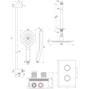 Brauer Carving 5-GG-143 thermostatische inbouw regendouche 3-weg omstelling SET 47 goud geborsteld PVD