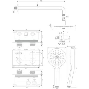 Brauer Carving 5-GG-192 thermostatische inbouw regendouche met drukknoppen SET 57 goud geborsteld PVD