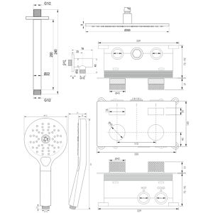 Brauer Carving 5-GG-195 thermostatische inbouw regendouche met drukknoppen SET 60 goud geborsteld PVD
