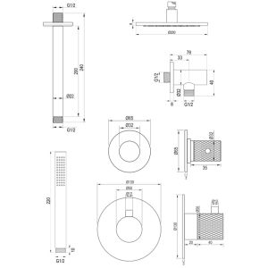 Brauer Carving 5-GK-101 thermostatische inbouw regendouche SET 05 koper geborsteld PVD