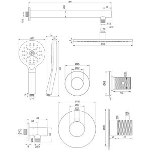 Brauer Carving 5-GK-104 thermostatische inbouw regendouche SET 08 koper geborsteld PVD