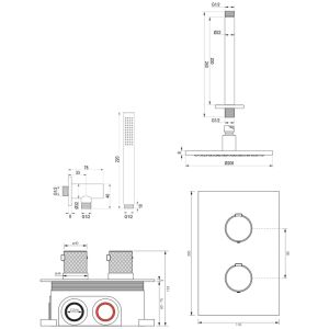 Brauer Carving 5-GK-125 thermostatische inbouw regendouche 3-weg omstelling SET 29 koper geborsteld PVD