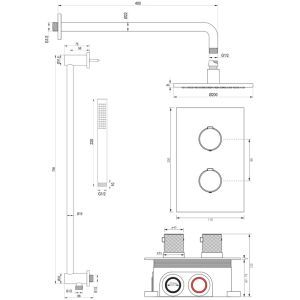 Brauer Carving 5-GK-135 thermostatische inbouw regendouche 3-weg omstelling SET 39 koper geborsteld PVD