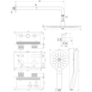 Brauer Carving 5-GK-193 thermostatische inbouw regendouche met drukknoppen SET 58 koper geborsteld PVD