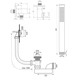 Brauer Carving 5-GK-212 thermostatische inbouw badkraan met drukknoppen SET 03 koper geborsteld PVD