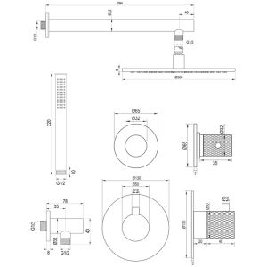 Brauer Carving 5-S-098 thermostatische inbouw regendouche SET 02 mat zwart