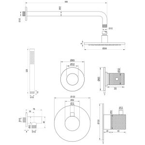 Brauer Carving 5-S-099 thermostatische inbouw regendouche SET 03 mat zwart