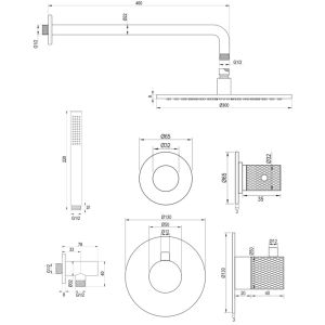 Brauer Carving 5-S-100 thermostatische inbouw regendouche SET 04 mat zwart