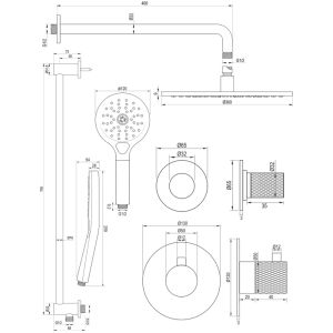 Brauer Carving 5-S-118 thermostatische inbouw regendouche SET 22 mat zwart
