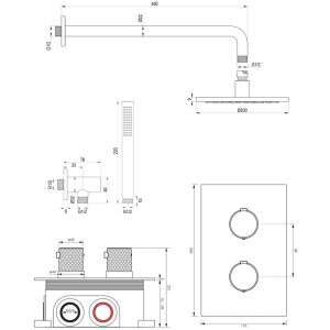 Brauer Carving 5-S-123 thermostatische inbouw regendouche 3-weg omstelling SET 27 mat zwart