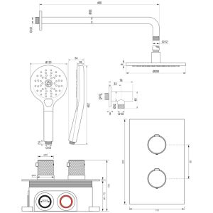 Brauer Carving 5-S-129 thermostatische inbouw regendouche 3-weg omstelling SET 33 mat zwart