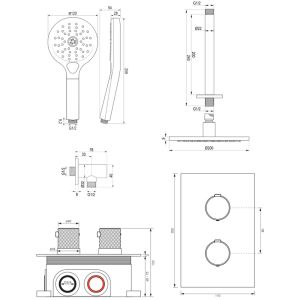 Brauer Carving 5-S-131 thermostatische inbouw regendouche 3-weg omstelling SET 35 mat zwart