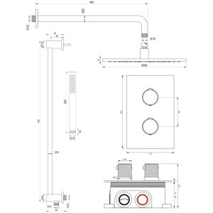 Brauer Carving 5-S-136 thermostatische inbouw regendouche 3-weg omstelling SET 40 mat zwart