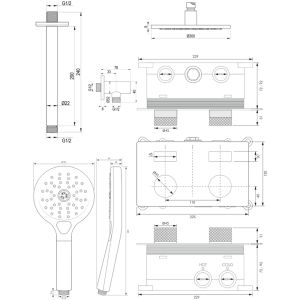 Brauer Carving 5-S-194 thermostatische inbouw regendouche met drukknoppen SET 59 mat zwart