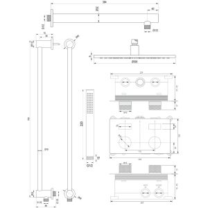 Brauer Carving 5-S-197 thermostatische inbouw regendouche met drukknoppen SET 62 mat zwart