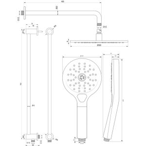 Brauer Carving 5-S-205 thermostatische inbouw regendouche met drukknoppen SET 70 mat zwart