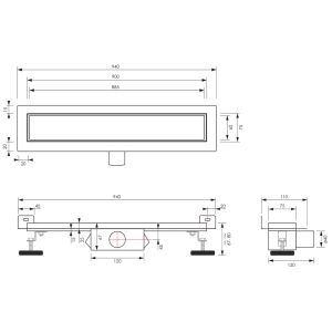 Brauer DR-MRFW90NG douchegoot met multifunctioneel rooster en flens voor wandmontage 7 x 90cm RVS geborsteld