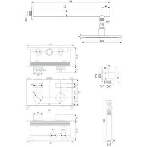 Brauer Edition 5-GM-160 thermostatische inbouw regendouche met drukknoppen SET 49 gunmetal geborsteld PVD