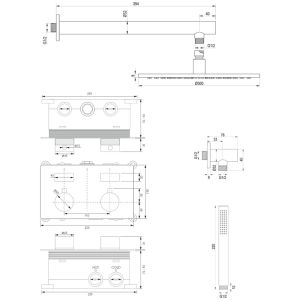 Brauer Edition 5-GM-162 thermostatische inbouw regendouche met drukknoppen SET 51 gunmetal geborsteld PVD