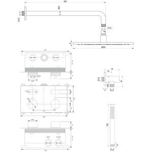 Brauer Edition 5-GM-163 thermostatische inbouw regendouche met drukknoppen SET 52 gunmetal geborsteld PVD