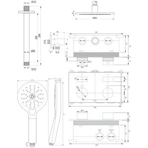 Brauer Edition 5-NG-170 thermostatische inbouw regendouche met drukknoppen SET 59 RVS geborsteld PVD