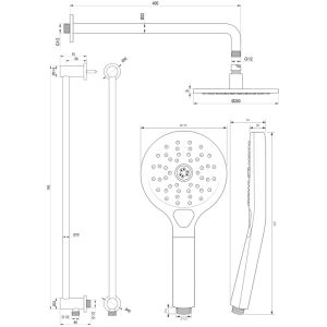 Brauer Edition 5-NG-180 thermostatische inbouw regendouche met drukknoppen SET 69 RVS geborsteld PVD