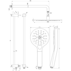 Brauer Edition 5-S-181 thermostatische inbouw regendouche met drukknoppen SET 70 mat zwart