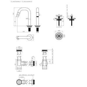 Clou Kaldur CL060509921 set tbv (New)Flush / First fonteinen - fonteinkraan (rechtse versie), sifon en afvoerplug, mat zwart