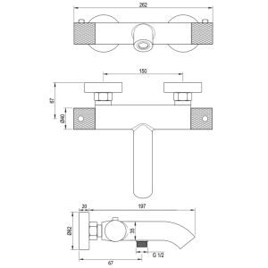 Brauer Carving 5-S-085-3 opbouw baddouche thermostaatkraan SET 03 mat zwart