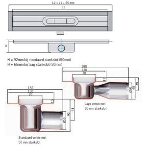 ACO ShowerDrain C 408720 douchegoot met vloerflens 118,5cm zijuitloop