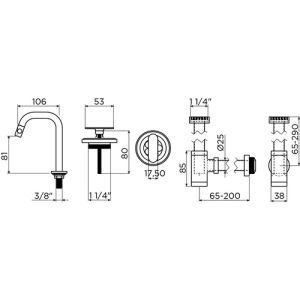 Clou Kaldur CL060509921 set tbv (New)Flush / First fonteinen - fonteinkraan (rechtse versie), sifon en afvoerplug, mat zwart