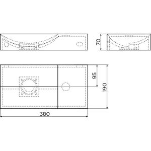 Clou Vale CL0302161R fontein 38x19cm zonder kraangat rechts mat wit keramiek