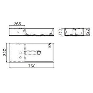 Clou Wash Me CL0213134 wastafel met kranenbank links 75x32cm aluite wit