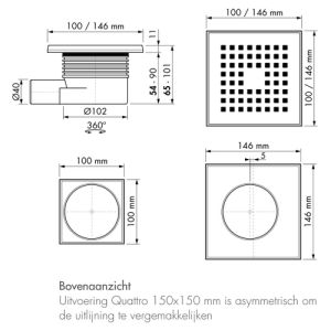 Easy Drain Aqua Quattro AQUA10X10MSI6 doucheput 10x10cm zijuitloop