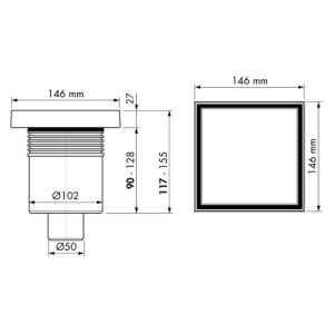 Easy Drain Aqua Quattro Tegel AQUA15X15MSI3T doucheput 15x15cm onderuitloop