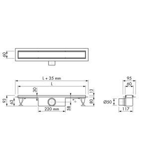 Easy Drain Compact 50 Flens EDCOMPR120050 douchegoot met RVS flens 120cm zijuitloop
