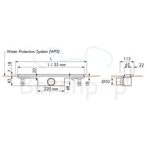 Easy Drain Compact 50 TAF Wall EDCOMTAFW160050 douchegoot 160cm zijuitloop