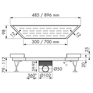 Easy Drain Multi Trapezium 300 EDMTRAP300 douchegoot 485x300x98mm zijuitloop
