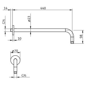 HSK Shower & Co! 1100005 wanduitloop met afdekplaat rond 440mm chroom