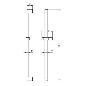 HSK Shower & Co! 1100071 glijstang rechthoekig 75,5cm met douchekophouder chroom