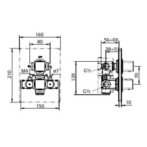 Pure Aragon AR5119 inbouwthermostaat met 2-uitgangen chroom