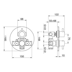 Pure Duero DU5426 inbouwthermostaat met 3-uitgangen chroom